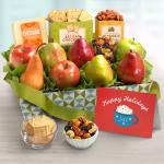 Happy Holidays Cheese and Nuts Classic Fruit Basket