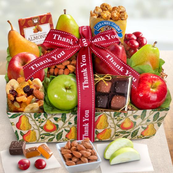 Thank You Orchard Delight Fruit and Gourmet Basket - A Gift Inside