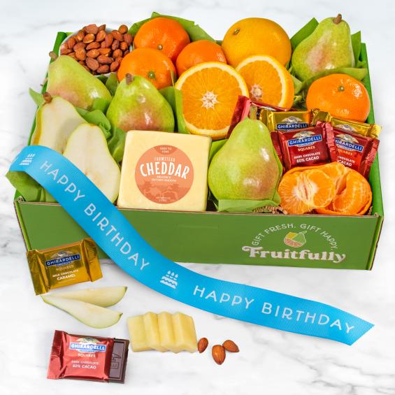 AB2022B, Happy Birthday Harvest Favorites Fruit and Gourmet Gift Box