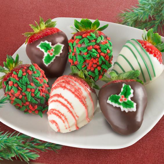 ACD1043, Holly Jolly Christmas Chocolate Covered Strawberries - 6 Berries