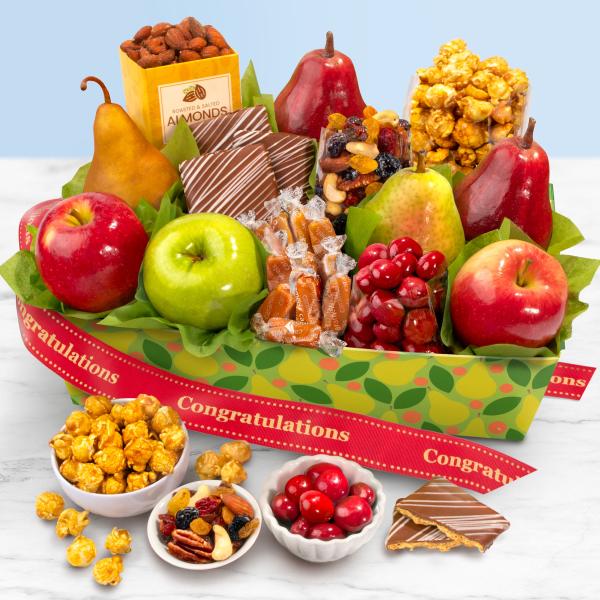 Congratulations Orchard Delight Fruit and Gourmet Basket AA4094C, Congratulations Orchard Delight Fruit and Gourmet Basket