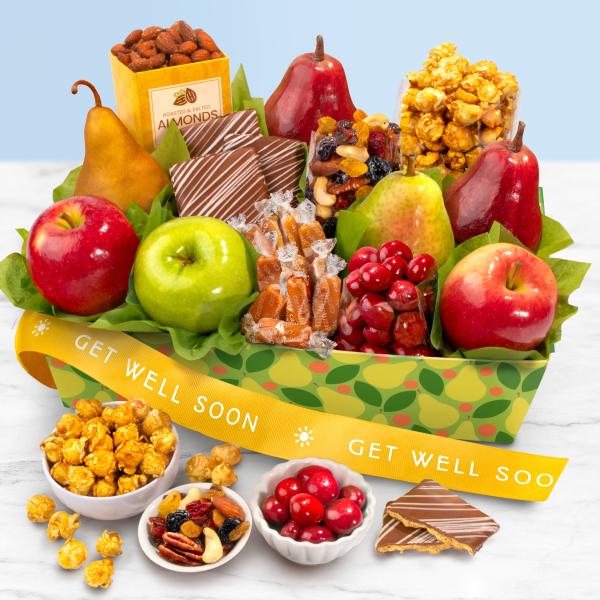 Get Well Soon Orchard Delight Fruit and Gourmet Basket AA4094G, Get Well Soon Orchard Delight Fruit and Gourmet Basket