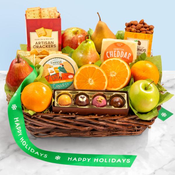 Happy Holidays Classic Deluxe Fruit Basket AA4101H, Happy Holidays Classic Deluxe Fruit Basket