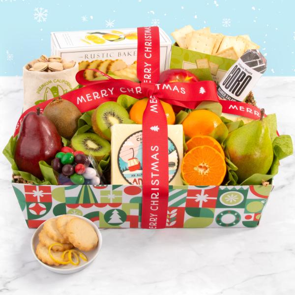 Deluxe Christmas Fruit & Cheese Gift Basket AA4132X, Deluxe Christmas Fruit & Cheese Gift Basket