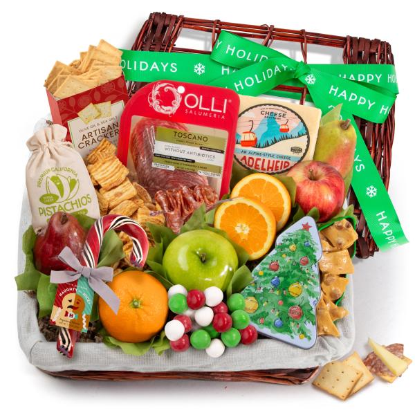Holiday Tidings Deluxe Gourmet Gift Basket with Happy Holidays Gift Ribbon AA5005H, Holiday Tidings Deluxe Gourmet Gift Basket with Happy Holidays Gift Ribbon