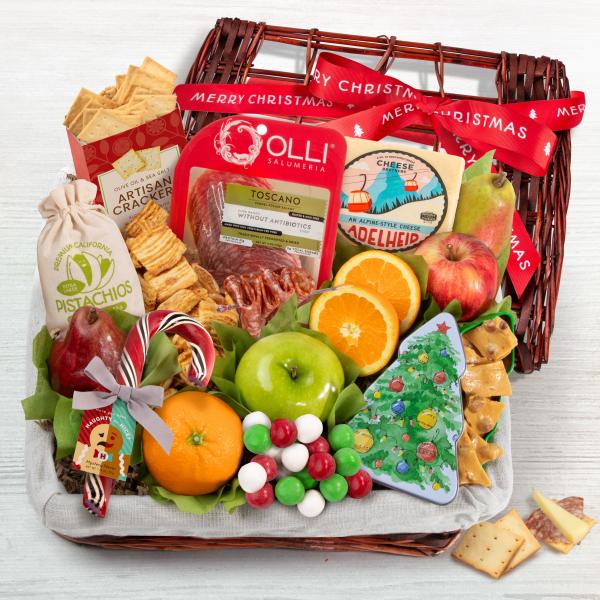 Holiday Tidings Deluxe Gourmet Gift Basket with Merry Christmas Gift Ribbon AA5005X, Holiday Tidings Deluxe Gourmet Gift Basket with Merry Christmas Gift Ribbon