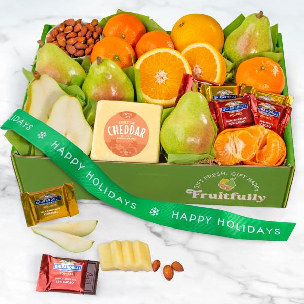 Happy Holidays Harvest Favorites Fruit and Gourmet Gift Box AB2022H, Happy Holidays Harvest Favorites Fruit and Gourmet Gift Box
