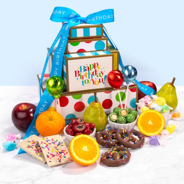 Birthday Fruit and Chocolate Tower AT0450, Birthday Fruit and Chocolate Tower